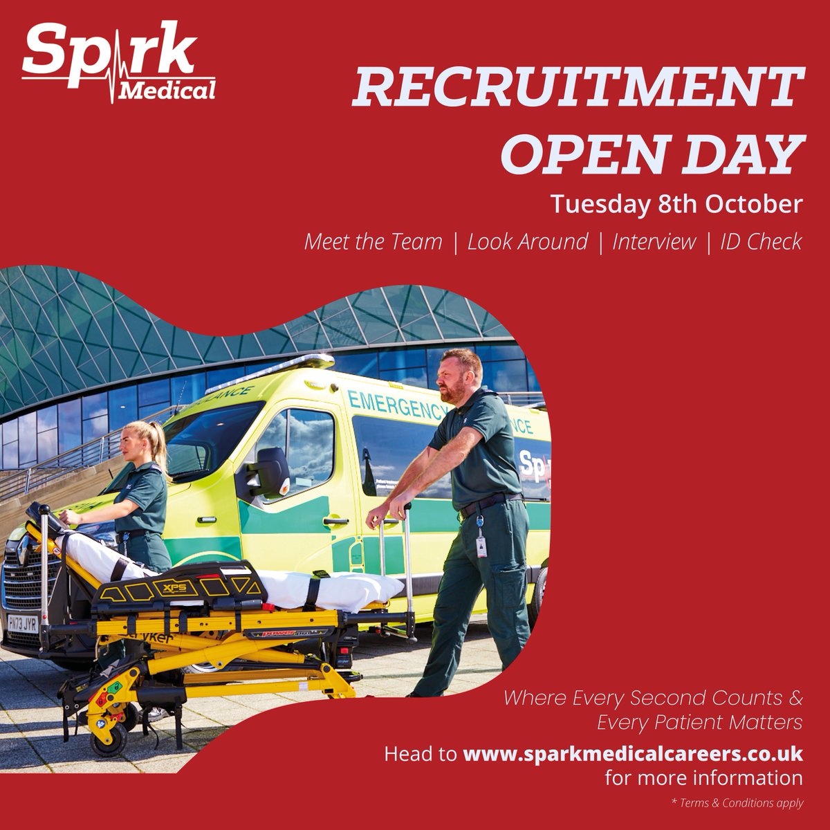 Mark your calendars! We're rolling out the welcome mat for our Recruitment Day on Tuesday October 8th, from 10:00 to 16:00. Join us to explore exciting opportunities. Your career in helping others could start here! #OpenDay #Recruitment #WhereEverySecondCountsEveryPatientMatters