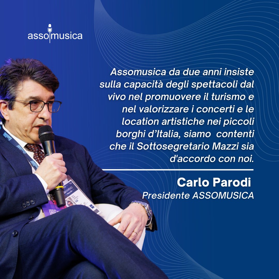 Parole importanti del Sottosegretario al <a href="/MiC_Italia/">Ministero della Cultura</a>  Gianmarco Mazzi!
 
Da oltre due anni, Assomusica sottolinea l'importanza degli spettacoli dal vivo nel promuovere il #turismo e nel valorizzare i concerti e le location artistiche nei piccoli borghi d’Italia.
 
<a href="/Palazzo_Chigi/">Palazzo_Chigi</a>