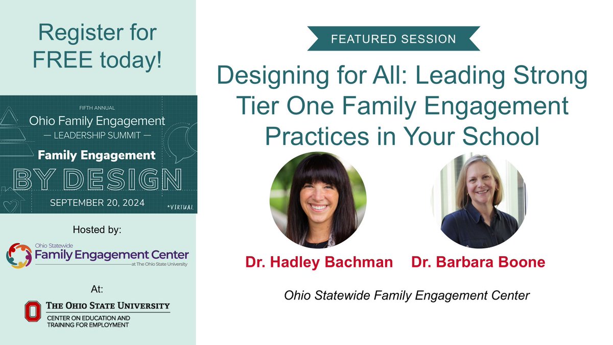 A cookie-cutter approach to family engagement doesn’t work for all. Hear from Drs. Boone &amp; Bachman (<a href="/HadleyBachman/">Hadley Bachman</a> &amp; <a href="/boonebbuzz/">Barbara Boone</a>) about Multi-Tiered Family Engagement approaches at the Ohio Family Engagement Leadership Summit #OHSummit24 ohiofamiliesengage.osu.edu/2024-annual-su…