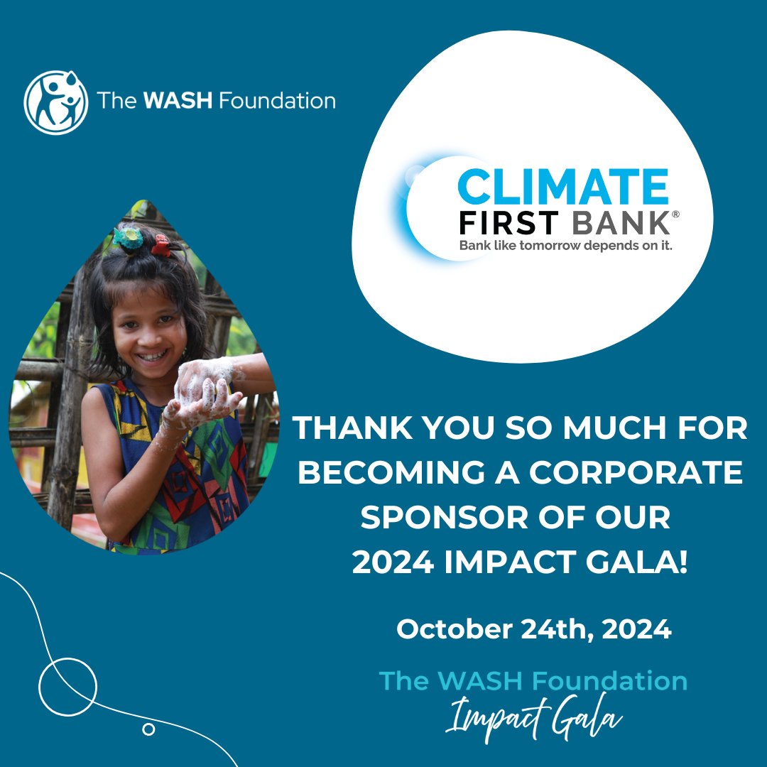 The WASH Foundation (@thewashfound) on Twitter photo <a href="/TheWASHFound/">The WASH Foundation</a> is grateful for <a href="/Climate1stBank/">Climate First Bank</a>'s Corporate Sponsorship to our Impact Gala. Thank you for contributing to improving people's health by providing them safe access to #WASH!
Visit hubs.la/Q02Q0CsP0. Hurry up! Our 50% OFF special ends on 09/29!
#Donate <a href="/TheWASHFound/">The WASH Foundation</a> is grateful for <a href="/Climate1stBank/">Climate First Bank</a>'s Corporate Sponsorship to our Impact Gala. Thank you for contributing to improving people's health by providing them safe access to #WASH!
Visit hubs.la/Q02Q0CsP0. Hurry up! Our 50% OFF special ends on 09/29!
#Donate