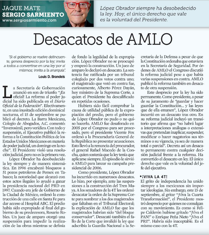 acastilloDC's tweet photo. López Obrador ha convertido el desacato en política de Estado. En este régimen, el único derecho que cuenta es el que él decreta, mientras la Constitución se convierte en un accesorio inútil frente a sus caprichos. @SergioSarmiento https://t.co/HpSY3CYlE9