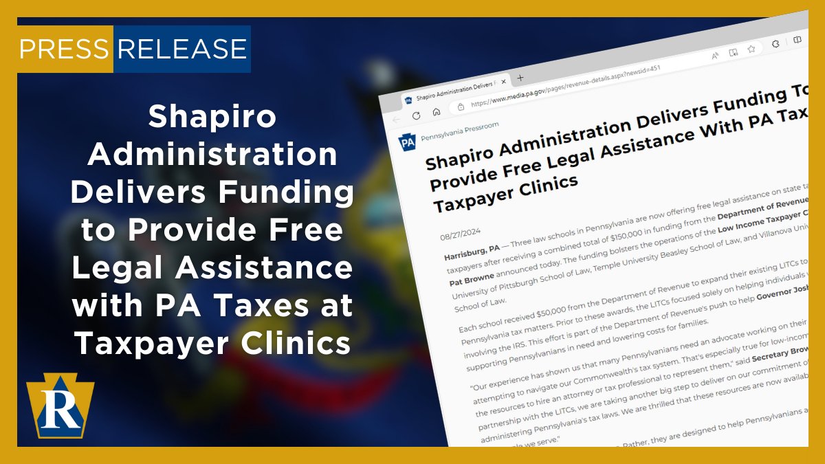 parevenue's tweet photo. Struggling with #PATax issues? Low Income Taxpayer Clinics (LITCs) provide FREE legal help for eligible Pennsylvanians on matters like audits, appeals, collections and more. 👩🏫 Learn how they could support you: https://t.co/d47ysW6nJU #TaxTipTuesday https://t.co/xw5rmoVXSp