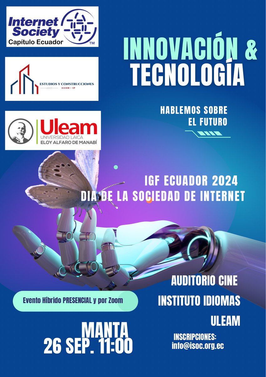 ISOC Ecuador (@isocec) on Twitter photo INTERNET SOCIETY DAY LATAM 2024 evento para conmemorar nuestra presencia en el mundo Internet! Inscríbete y participa <a href="/cveraq/">Carlos Vera Quintana</a> <a href="/internetsociety/">Internet Society</a> <a href="/ISOC_Foundation/">Internet Society Foundation</a> <a href="/ISOC_LAC/">Internet Society LAC</a> INTERNET SOCIETY DAY LATAM 2024 evento para conmemorar nuestra presencia en el mundo Internet! Inscríbete y participa <a href="/cveraq/">Carlos Vera Quintana</a> <a href="/internetsociety/">Internet Society</a> <a href="/ISOC_Foundation/">Internet Society Foundation</a> <a href="/ISOC_LAC/">Internet Society LAC</a>