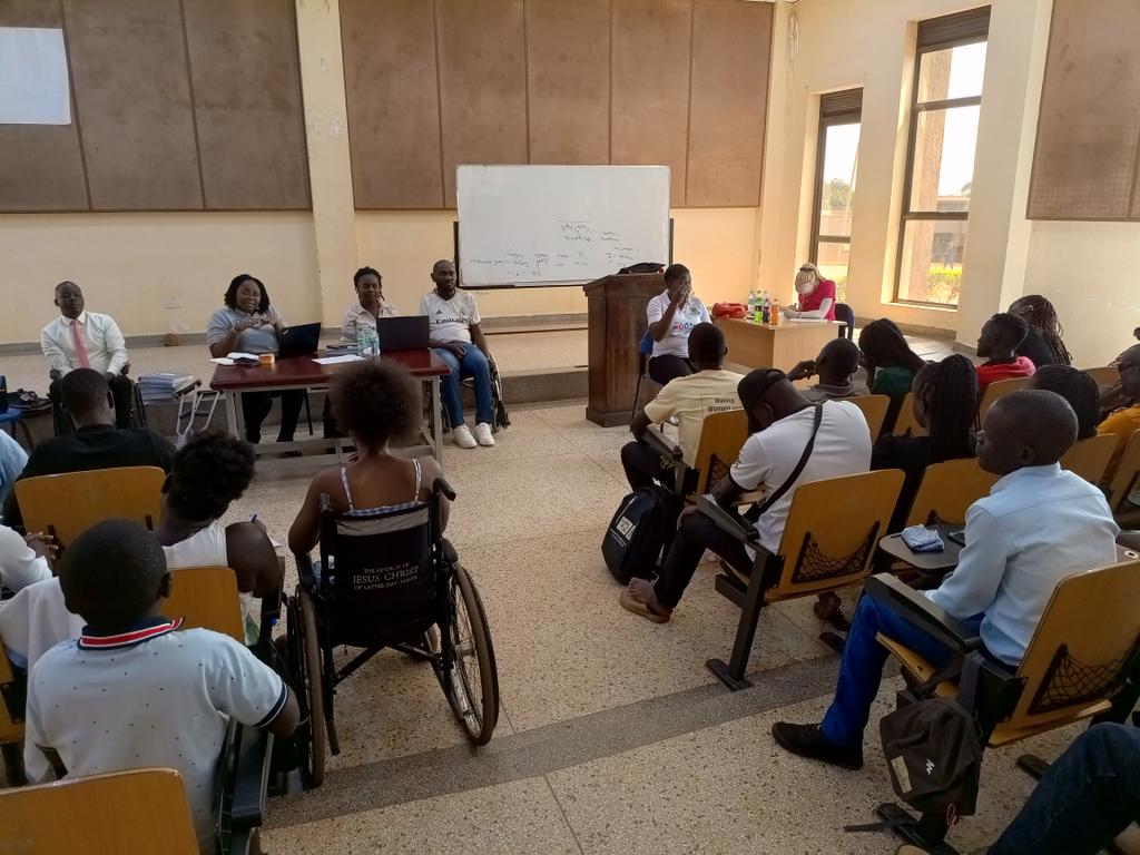 DenisOuma85's tweet photo. Career Readiness talks for students with disabilities at @kyambogou, emphasis on High individual self esteem! Thank you @LftWUG  for organizing such enriching sessions! 
@usmissionuganda 
@ICInclusion https://t.co/tj272If1wg