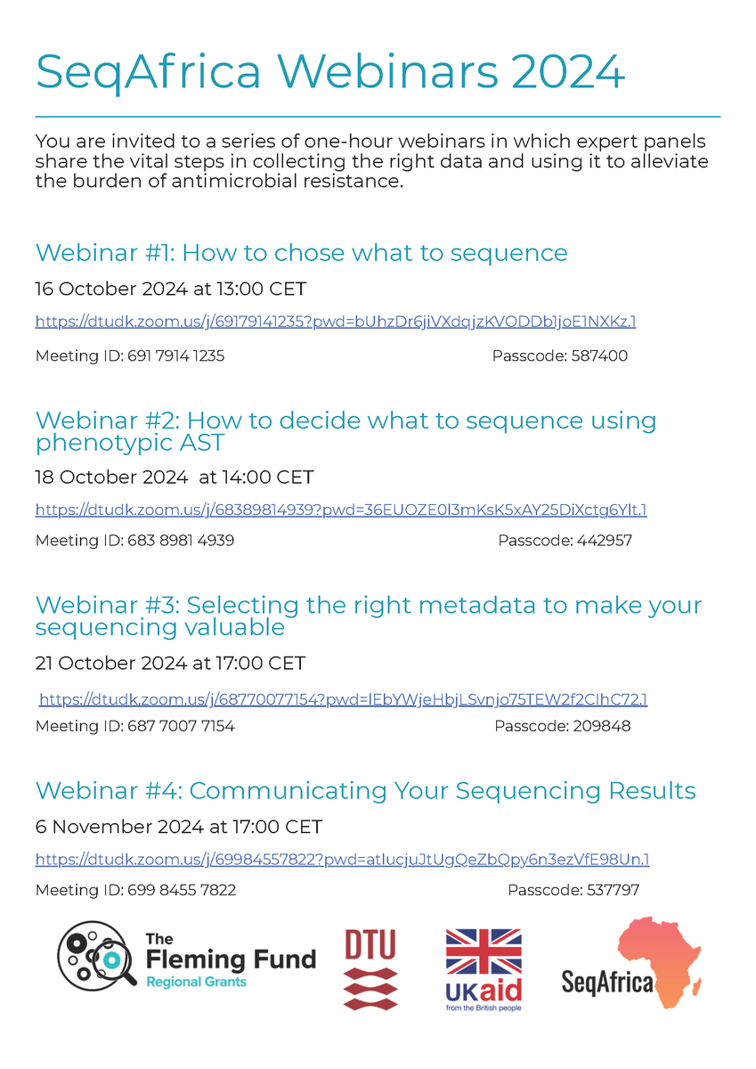 AfricaSeq's tweet photo. SAVE THE DATES!!! We have a lot of exciting webinars coming up this fall and YOU are invited! https://t.co/edDNjV22bd