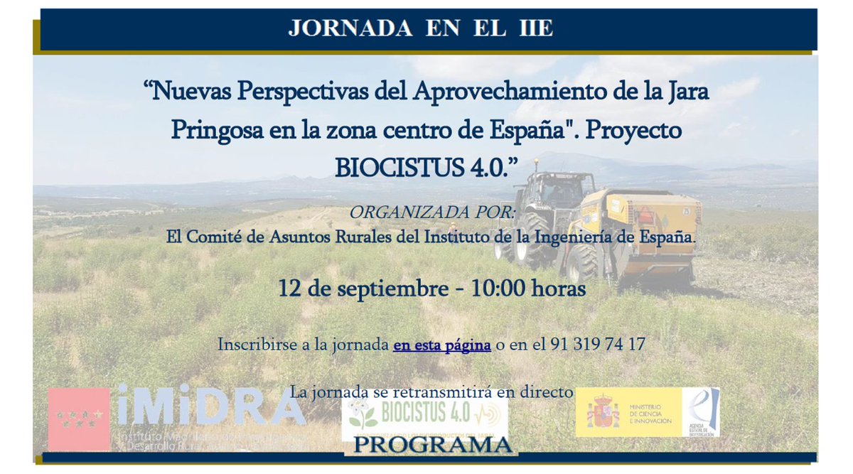 gotransjara's tweet photo. El 12 de septiembre, GO TRANSJARA asistió como oyente a la jornada “Nuevas Perspectivas del Aprovechamiento de la Jara Pringosa” organizada por el Comité de Asuntos Rurales del Instituto de la Ingeniería de España, del proyecto BIOCISTUS 4.0. 
@0Biocistus 
https://t.co/ueJyhOPGSv https://t.co/yT24M4liNw