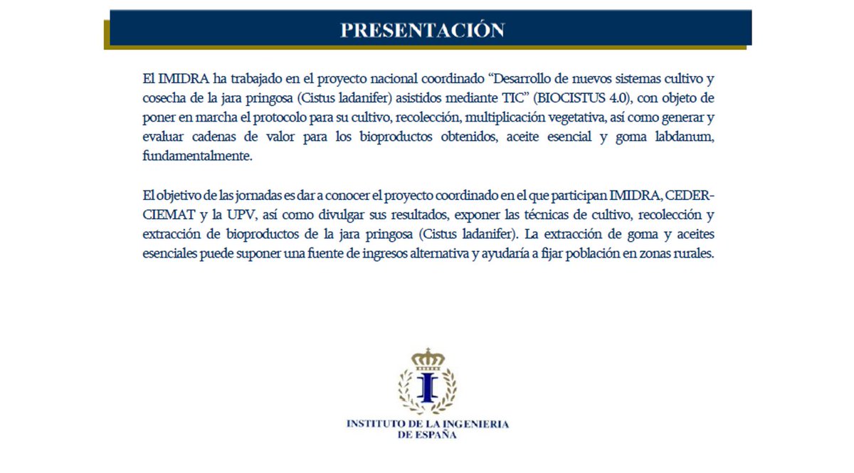 gotransjara's tweet photo. El 12 de septiembre, GO TRANSJARA asistió como oyente a la jornada “Nuevas Perspectivas del Aprovechamiento de la Jara Pringosa” organizada por el Comité de Asuntos Rurales del Instituto de la Ingeniería de España, del proyecto BIOCISTUS 4.0. 
@0Biocistus 
https://t.co/ueJyhOPGSv https://t.co/yT24M4liNw