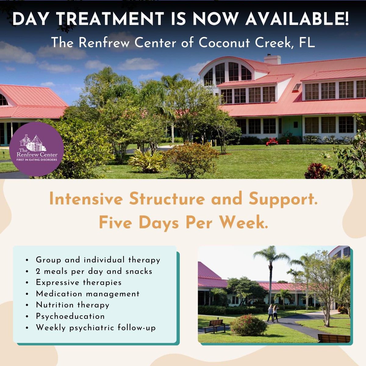 We’re excited to share that along with our long-standing Residential program in Coconut Creek, FL, we’re now offering in-person Day Treatment services for individuals struggling with eating disorders. ow.ly/4OB450Tmif1