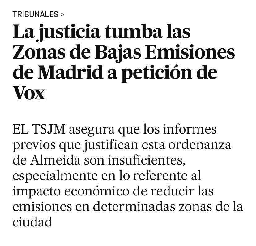 🚫 Madrid Central 🚫

👉🏽A Almeida no le gusto el “Madrid Central” de Carmena y lo descafeinó 

👉🏽A Ortega Smith no le gusto el Madrid 360 de Almeida y lo acaba de tumbar 

Y mientras ellos se pelean para ver quien es mas retrógrado, las políticas ambientales retroceden una década