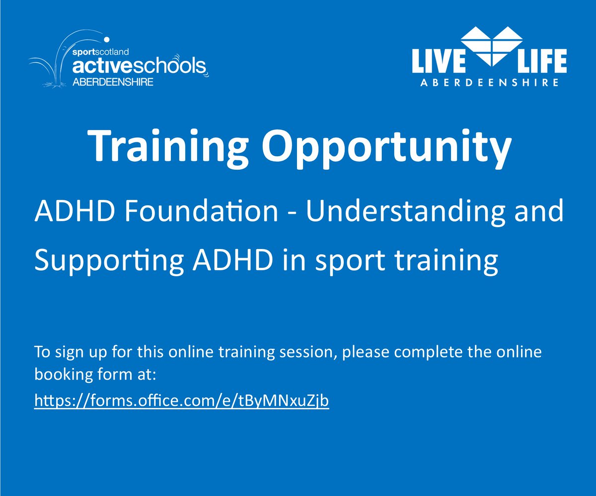 The ADHD Foundation is delighted to host an online training session on Understanding and Supporting ADHD in sport training. This online training session is FREE, on Thursday 19th September, 4.30pm-7.00pm on Microsoft Teams.
Sign up here:
forms.office.com/e/tByMNxuZjb
