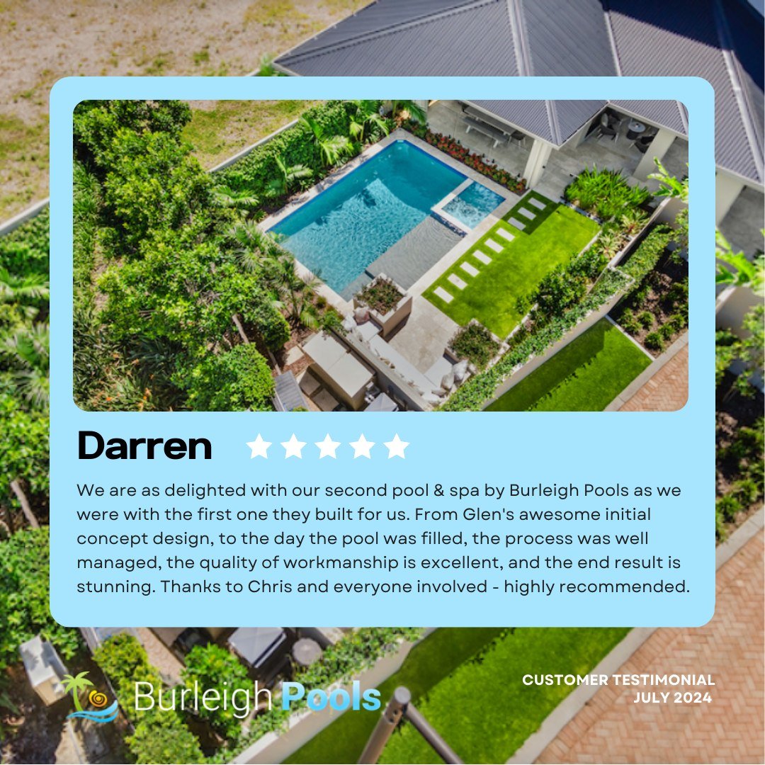 BurleighPools's tweet photo. We’re pretty chuffed to share this review from a repeat customer who just completed their second pool and spa with Burleigh Pools! From Glen's inspired initial design to the day the pool was filled, every step of the process was smooth and well-managed.

https://t.co/Ec7dhWbklc https://t.co/3ix2pX8QoN
