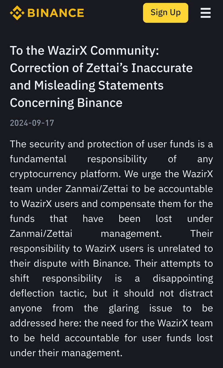 🚨Breaking News🚨:Binance has never controlled or operated WazirX. WazirX users deserve accountability. Zanmai/Zettai, it's time to step up and compensate your users.#WazirX #Binance
#btc #xrp #eth 
binance.com/en/blog/commun…