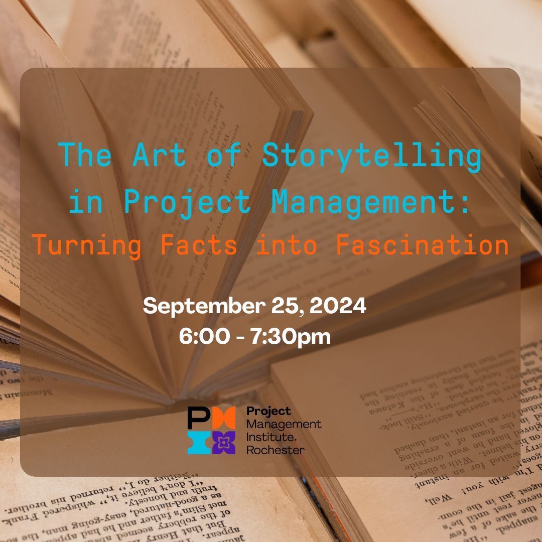 PMI_Rochester's tweet photo. 📣 📣 📣 Did you know that telling stories is one of the most powerful means that we have to influence, teach, and inspire? Come join your fellow PMs to Understand the Power of Storytelling!

📅 September 25 2024 
⏰ 6:00-7:00pm 

Register here: https://t.co/lrcd1BLyry https://t.co/mvv6qqbXkH