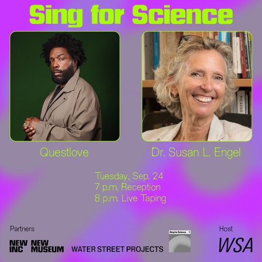 Join us for an unforgettable live taping in NYC with musician <a href="/questlove/">?st</a> and pioneering developmental psychologist Dr. Susan Engel, celebrating the release of Questlove's new children's book!

Thank you to our partners <a href="/newmuseum/">New Museum</a> <a href="/NEWINC/">NEW INC</a> and WSA! singforscience.org/events/questlo…