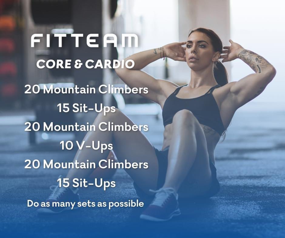 fitteamglobal's tweet image. 🔥 Ready to torch some calories and strengthen that core? 🔥

Try this intense Core &amp;amp; Cardio workout:

🔸 20 Mountain Climbers
🔸 15 Sit-Ups
🔸 20 Mountain Climbers
🔸 10 V-Ups
🔸 20 Mountain Climbers
🔸 15 Sit-Ups

💥 AMRAP - #fitteam #CoreAndCardio #AMRAP #WorkoutChallenge