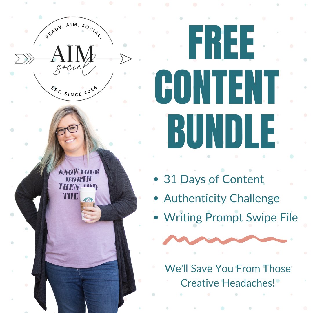 Looking for some help? Everything you need for an entire month of on-brand content is right here.

💻31 Days of Content
💻Authenticity Challenge
💻Writing Prompt Swipe File

Download for FREE here:
aimsmmarketing.com/op/contentbund…