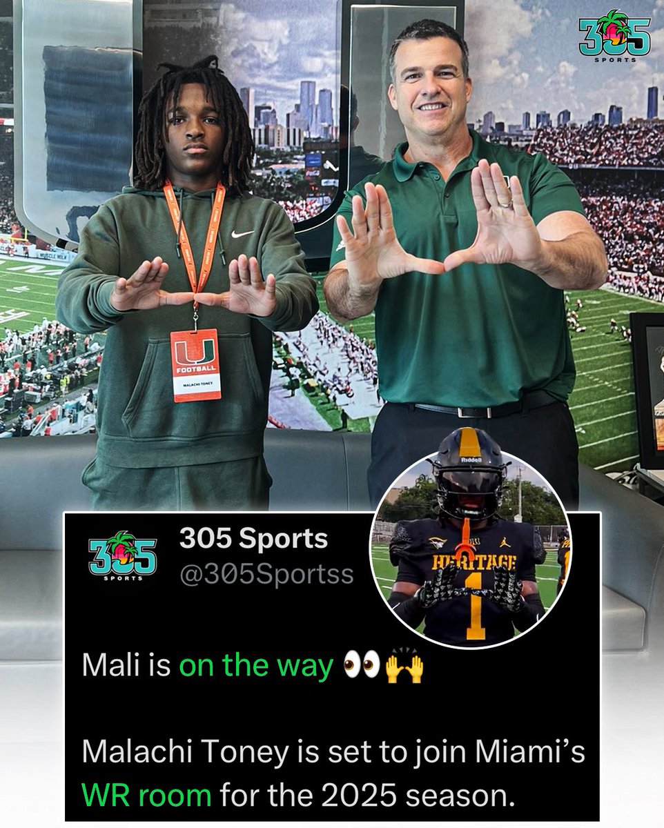 305Sportss's tweet photo. BREAKING: WR Malachi Toney has reclassified to the 2025 class 😳🔥 @MALACHITONEY2 

The 5’10 WR will play his final season at American Heritage (FL). He was ranked a 4⭐️ in the 2026 class. https://t.co/16AafDL3Yg