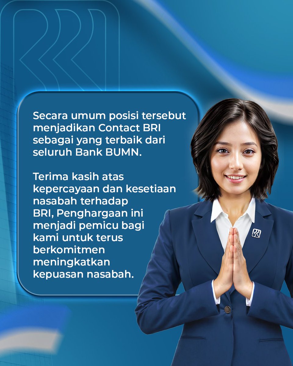 BANKBRI_ID's tweet photo. BRI dinobatkan penghargaan pemenang 4th Runner up untuk kompetisi The Best Contact Center Indonesia 2024 🙌🏻

Semoga penghargaan ini menjadi pembakar semangat kami untuk konsisten mempertahankan kualitas layanan! 👏🏻

Terima kasih kepada seluruh nasabah BRI atas kepercayaan yang telah diberikan dan kesetiaan yang senantiasa hadir bersama BRI 🙌🏻

#BRI #BriliandanCemerlang