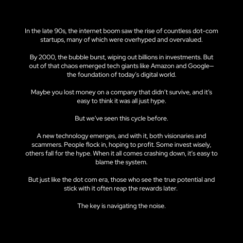 "The internet is just a fad."
"The dot-com bubble will wipe it all out."

Same story, different chapter.

The more you read about #Bitcoin, the more you start to realise that it makes sense.