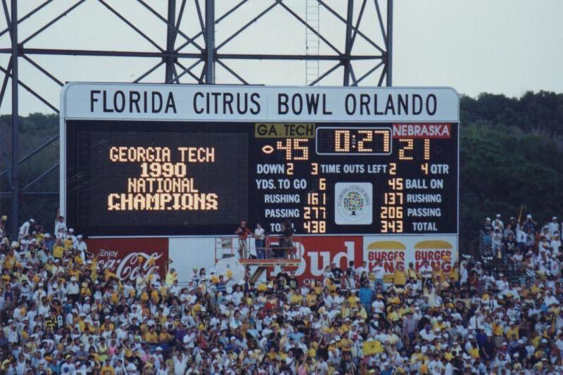 PureCFB's tweet image. On this day in 1991, Georgia Tech beat Nebraska 45-21 in the Florida Citrus Bowl to be crowned the National Champions🏆

#GATech