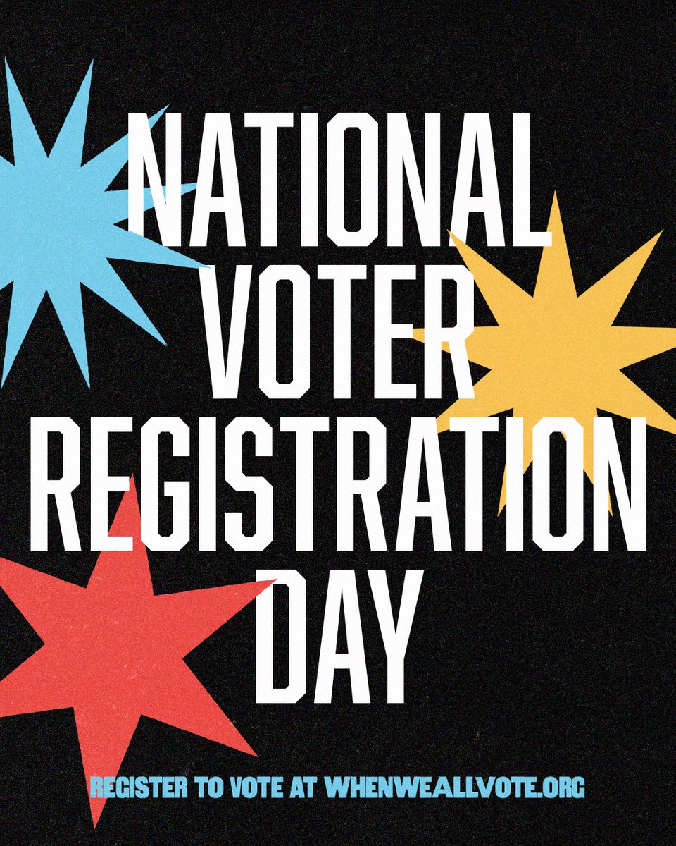 Today is #NationalVoterRegistrationDay! Now is the time to make sure every single person we know is registered to vote. 

Join me and <a href="/WhenWeAllVote/">When We All Vote</a> by going to WhenWeAllVote.org to check your voter registration status or to sign up to vote if you haven't already.

Don’t