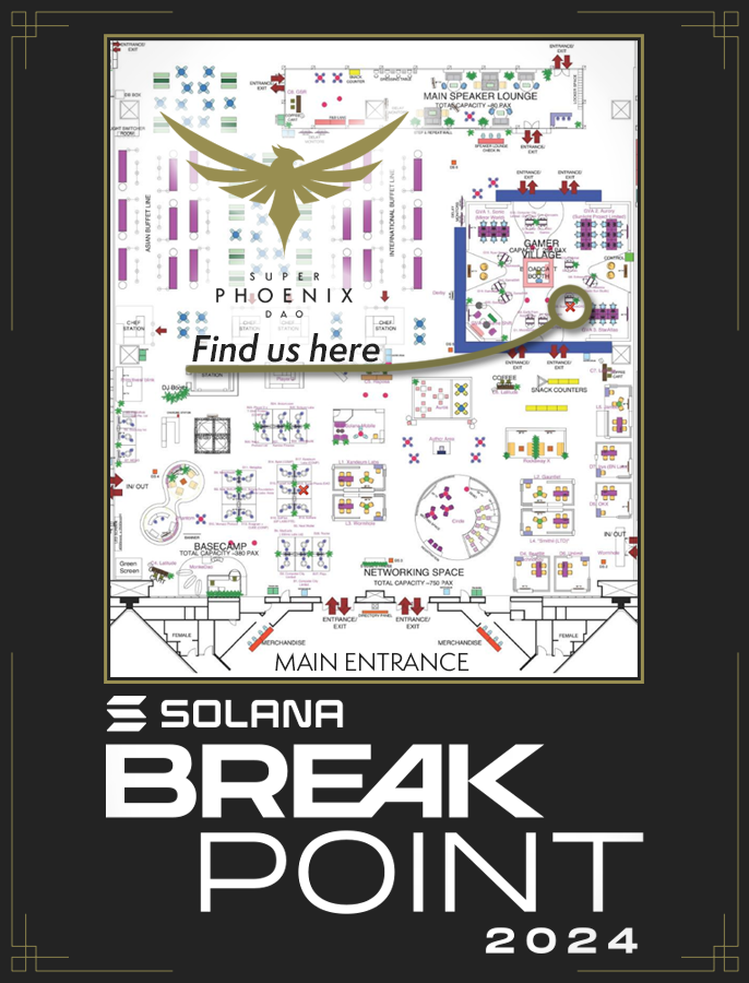Wondering where to find us at #SolanaBreakpoint? We’ll be in the Gamer Village next to <a href="/staratlas/">Star Atlas (Summer) 🚀☀️🌴</a>  ! Come chat with the Super Phoenix DAO team and get a behind-the-scenes look at our Metaverse projects. See you there! #Metaverse #DAO <a href="/solana/">Solana</a> <a href="/SolanaConf/">Solana Breakpoint 🇦🇪 Abu Dhabi Dec 11-13</a>
