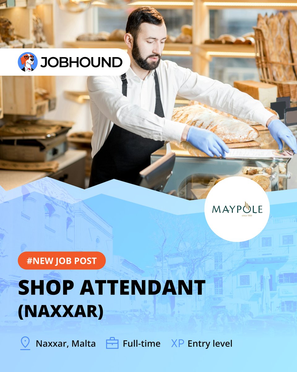 jobhoundmt's tweet photo. 🟠 Join Maypole as a Shop Attendant in Naxxar! 🛒
💼 Full-time
🔗 Link to apply bellow ⬇️

#Malta #MaltaJobs #jobhound https://t.co/0GYoB37nuX