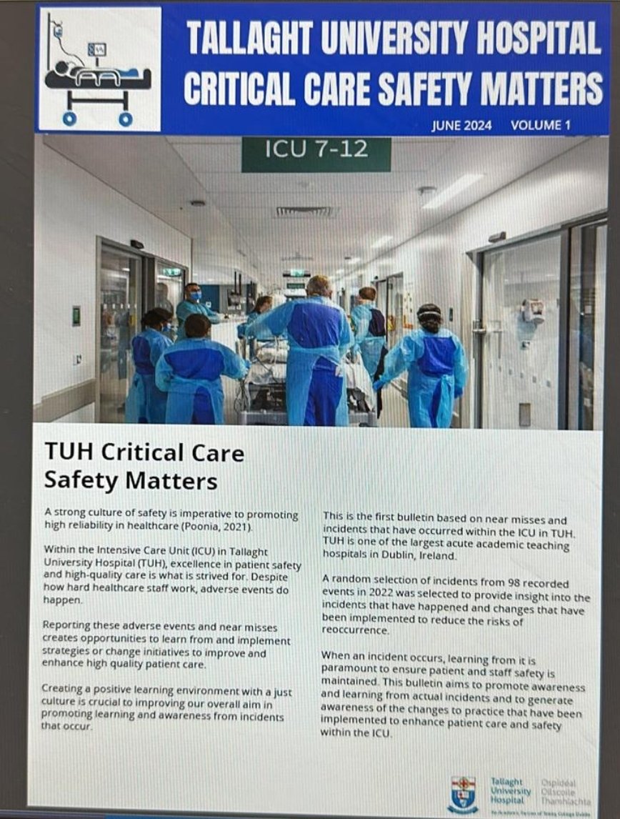 ICU launched their Critical Care Safety Bulletin. The bulletin is based on incidents and near misses that have occurred. Learning from these incidents to ensure patient and staff safety. The bulletin helps to promote awareness and to help change practice. #WorldPatientSafetyDay