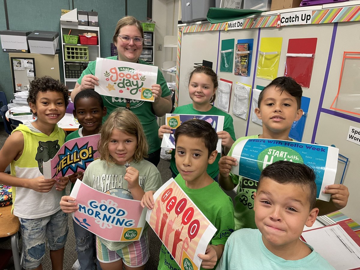 #StartWithHello <a href="/HumbleISD_OE/">Oaks Elementary</a> 
Wearing green today to kick off Start With Hello week!!