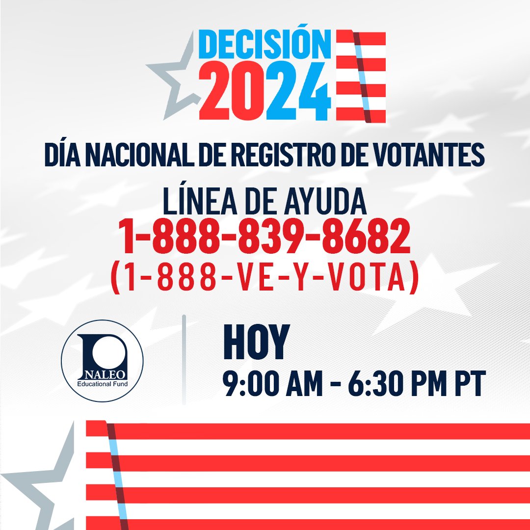 ¡Es momento de registrarse para votar! 🧑🏽‍💻

En el Día Nacional del Registro para Votantes, nos unimos a <a href="/Telemundo/">Telemundo</a> en un banco de llamadas para prepararte para votar en las elecciones presidenciales.

📱Llama o textea hoy al 1-888-839-8682 para registrarte para votar. #NVRD