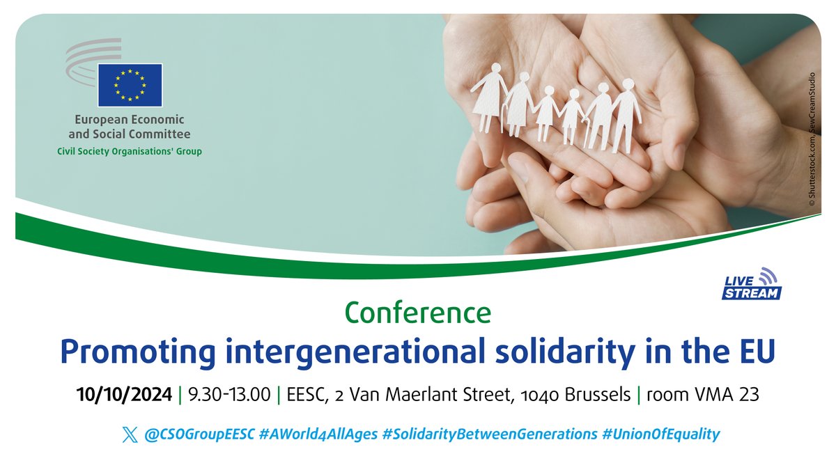 CSOGroupEESC's tweet photo. 🚨Save the date!

On 10 October, we will discuss with Minister @OklaDrewnowicz #PLPresidency🇵🇱 and other guests the role of each generation in ensuring a sustainable future for all. #SolidarityBetweenGenerations #AWorld4AllAges

Registration opens soon!
ℹ️ https://t.co/q2YedWzI0S https://t.co/ODYJiRah3h