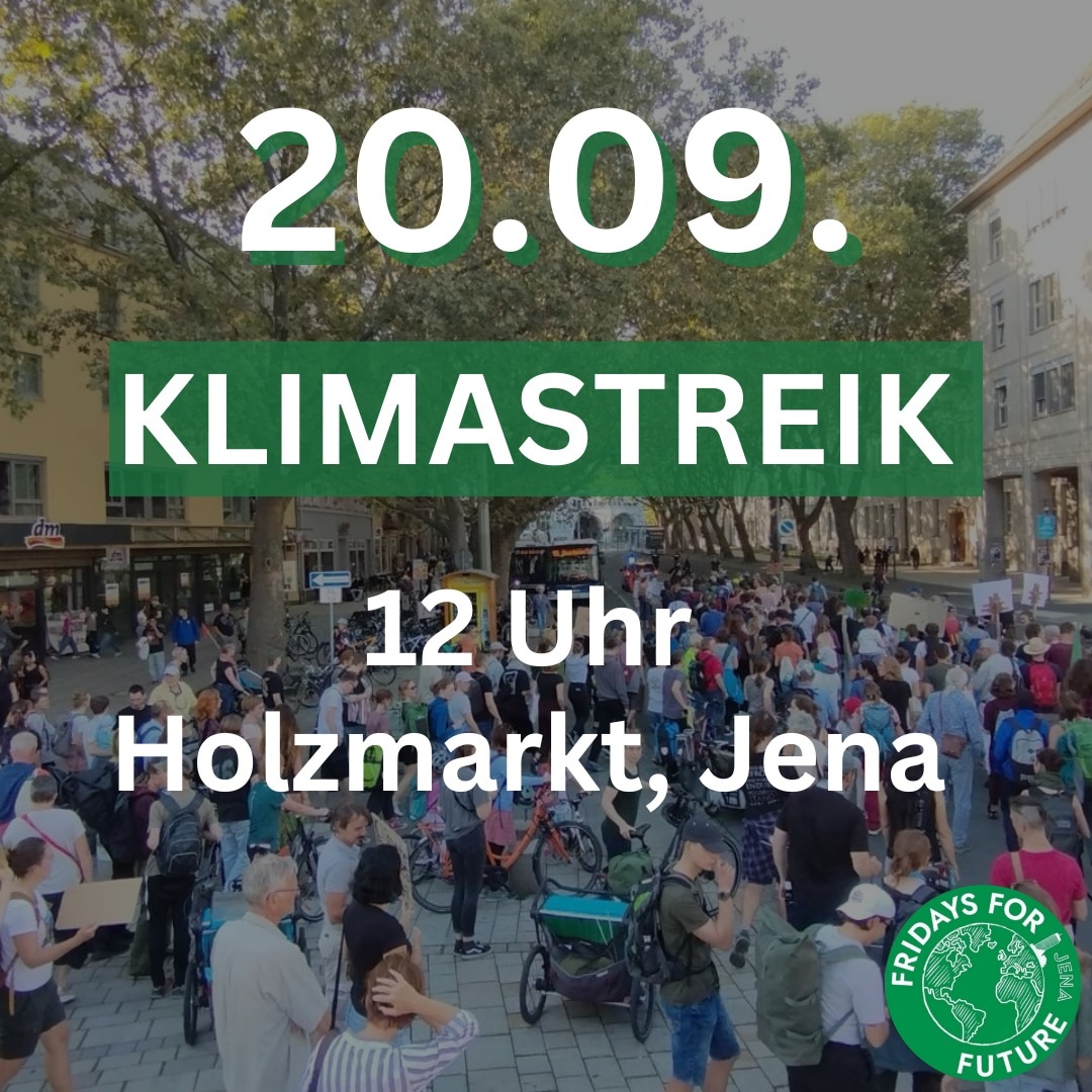 Das Jahrhundert-Hochwasser des Quartals zeigt eindeutig: Aufgeben ist keine Option!
Am Freitag ist Globaler Klimastreik um 12 Uhr auf dem #Holzmarkt in #Jena! Teilt den Aufruf, sagt allen Bescheid und kommt vorbei!
#fridaysforfuture