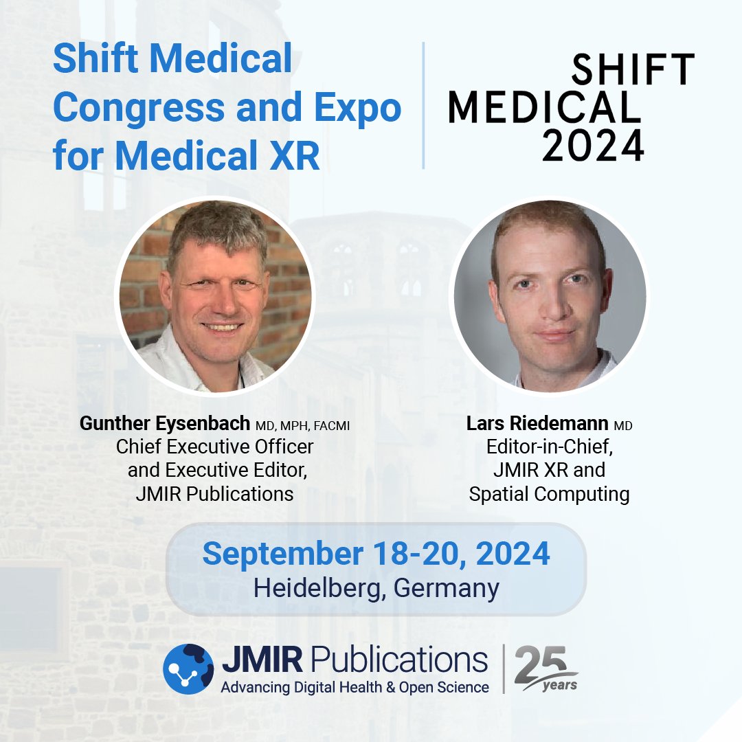 JMIR XR and Spatial Computing (@jmir_xr) on Twitter photo JMIR Publications is excited to discuss our premier journal, JMIR XR and Spatial Computing, at the Shift Medical Congress and Expo for Medical XR in Heidelberg, Germany from September 18-20, 2024! Connect with <a href="/eysenbach/">Gunther Eysenbach</a>! #ShiftMedical #MedicalXR #OpenScience JMIR Publications is excited to discuss our premier journal, JMIR XR and Spatial Computing, at the Shift Medical Congress and Expo for Medical XR in Heidelberg, Germany from September 18-20, 2024! Connect with <a href="/eysenbach/">Gunther Eysenbach</a>! #ShiftMedical #MedicalXR #OpenScience