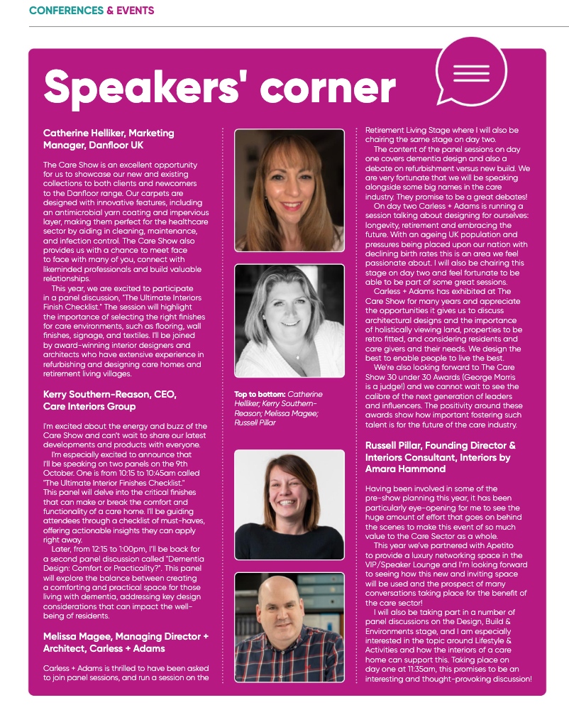 care_interiors's tweet image. Excited for this year&apos;s Care Show! 🎉 Kerry Southern-Reason shares her thoughts on the vibrant energy and buzz surrounding the event. Don&apos;t miss out on the insights! 
inclusive-design.co.uk/digital-magazi…
#CareShow2023 #InclusiveDesign #HealthcareInnovation