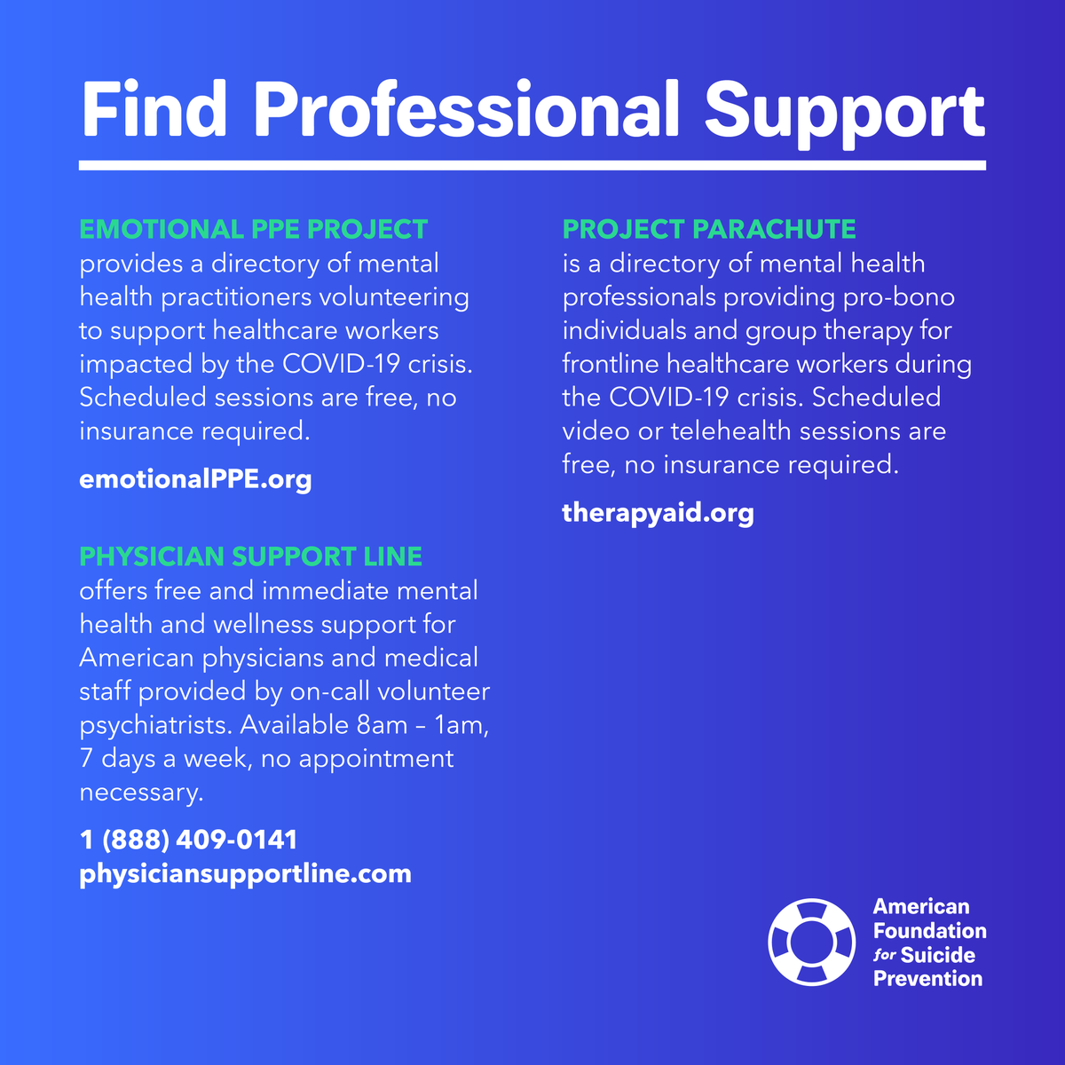 afspnational's tweet image. It's National Physicians Suicide Awareness Day. Physicians have one of the highest suicide rates of any profession. More than half of physicians know a physician has either considered, attempted or died by suicide in their career. Read and share these resources to #StopSuicide.
