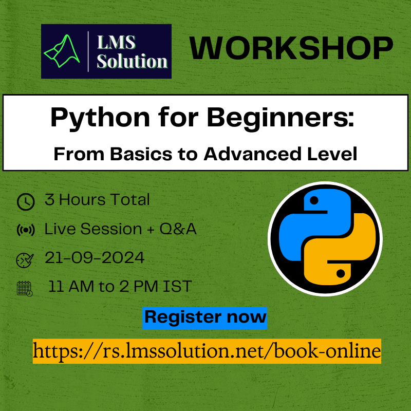 Lms_Solution's tweet photo. Python for Beginners: From Basics to Advanced Level
Date: 21.09.2024 
Time: 11.00 AM to 02.00 PM IST
Registration Link: https://t.co/eN5WWdScmE
#Python #Programming #Coding #DataStructures #Functions #OOP #FileHandling #PythonBasics #ControlStructures #LearningPython https://t.co/wpYd92sKYQ