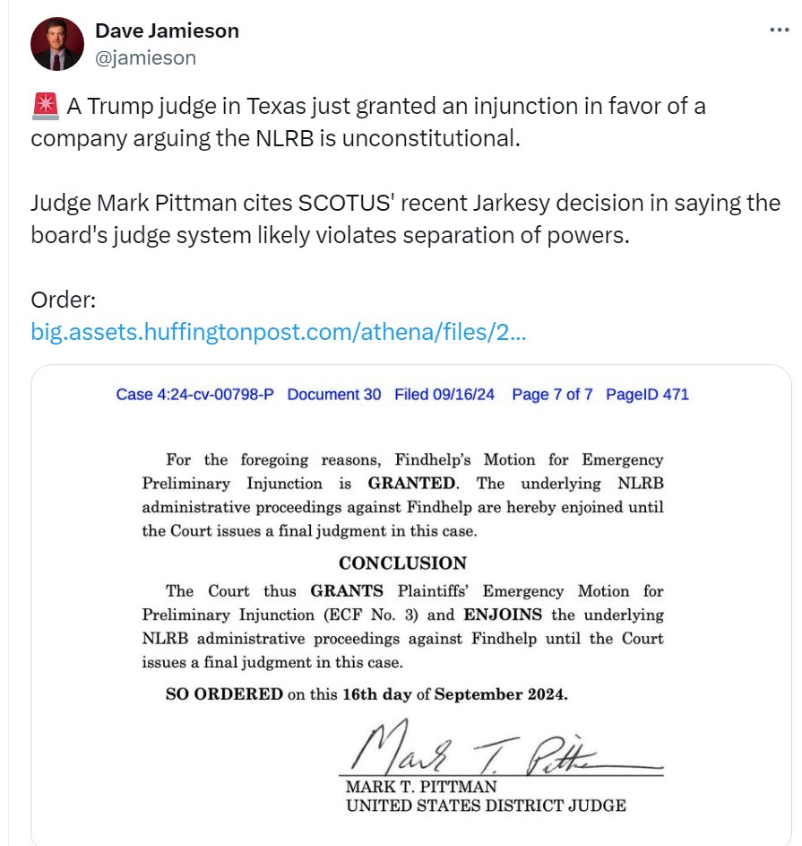 One reason Trump tells made-up stories about immigrants eating cats is that it distracts working-class voters from things like this: Trump judges working to dismantle the system that protects employees' right to unionize and holds employers accountable for labor-law violations.