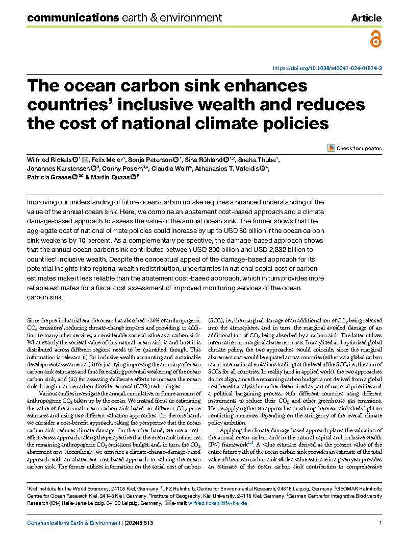 Wilfried Rickels (@wilmwilmsen) on Twitter photo Valuing the ocean carbon sink, published with <a href="/SpringerNature/">Springer Nature</a> in <a href="/CommsEarth/">Communications Earth & Environment</a>, rdcu.be/dUcAz, with <a href="/kielinstitute/">Kiel Institute (IfW Kiel)</a>, @GEOMAR, <a href="/idiv/">iDiv Biodiversity Research</a>, <a href="/UniLeipzig/">UNIVERSITÄT LEIPZIG</a>, <a href="/kieluni/">Universität Kiel CAU 🎓</a>, <a href="/UFZ_de/">UFZ</a>, support from <a href="/Euro_Sea/">EuroSea</a>, <a href="/CDRmare/">CDRmare</a>, <a href="/OceanNETs_EU/">OceanNETs</a> (@JohannesKarst,
@patgra6, @WolffClaudi, <a href="/NVafeidis/">Nassos Vafeidis</a>) Valuing the ocean carbon sink, published with <a href="/SpringerNature/">Springer Nature</a> in <a href="/CommsEarth/">Communications Earth & Environment</a>, rdcu.be/dUcAz, with <a href="/kielinstitute/">Kiel Institute (IfW Kiel)</a>, @GEOMAR, <a href="/idiv/">iDiv Biodiversity Research</a>, <a href="/UniLeipzig/">UNIVERSITÄT LEIPZIG</a>, <a href="/kieluni/">Universität Kiel CAU 🎓</a>, <a href="/UFZ_de/">UFZ</a>, support from <a href="/Euro_Sea/">EuroSea</a>, <a href="/CDRmare/">CDRmare</a>, <a href="/OceanNETs_EU/">OceanNETs</a> (@JohannesKarst,
@patgra6, @WolffClaudi, <a href="/NVafeidis/">Nassos Vafeidis</a>)