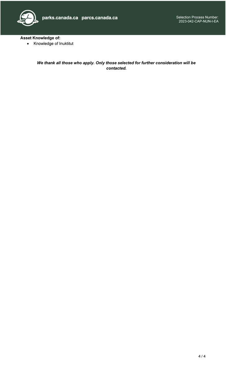 📣 Join our team! Check out this job opportunity with Parks Canada Nunavut. 👇 Apply online at bit.ly/3MNfJ3e or email your application to rhnunavut-nunavuthr@pc.gc.ca.