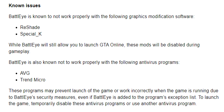 Known issues with BattlEye Anti-Cheat

support.rockstargames.com/articles/33490…
#GTAOnline