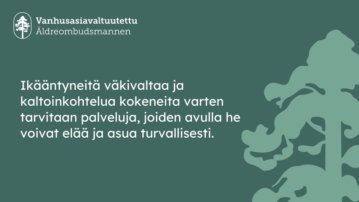 vanhusasia's tweet photo. Ikääntyneisiin kohdistuva väkivalta ja kaltoinkohtelu ovat vakava yhteiskunnallinen ongelma.

Vanhusasiavaltuutettu Päivi Topo korostaa blogissa, että tukipalveluita, kuten sopivia paikkoja turvakodeissa, on iäkkäille liian vähän. 1/2

❗Lue blogiteksti:
https://t.co/pGCKlgiMlx https://t.co/75jEwOUZg3