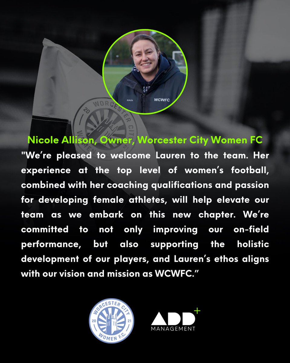 AddManagementUK's tweet photo. Worcester City Women FC Strengthens Coaching Team with Appointment of Lauren McMurchie. ⚽️✍️🩵
@WCFCWomen
@LaurenMcMurchie
#addfam #womensfootball #woso #womenssoccer #soccer #football https://t.co/B7R1Xh3NjF
