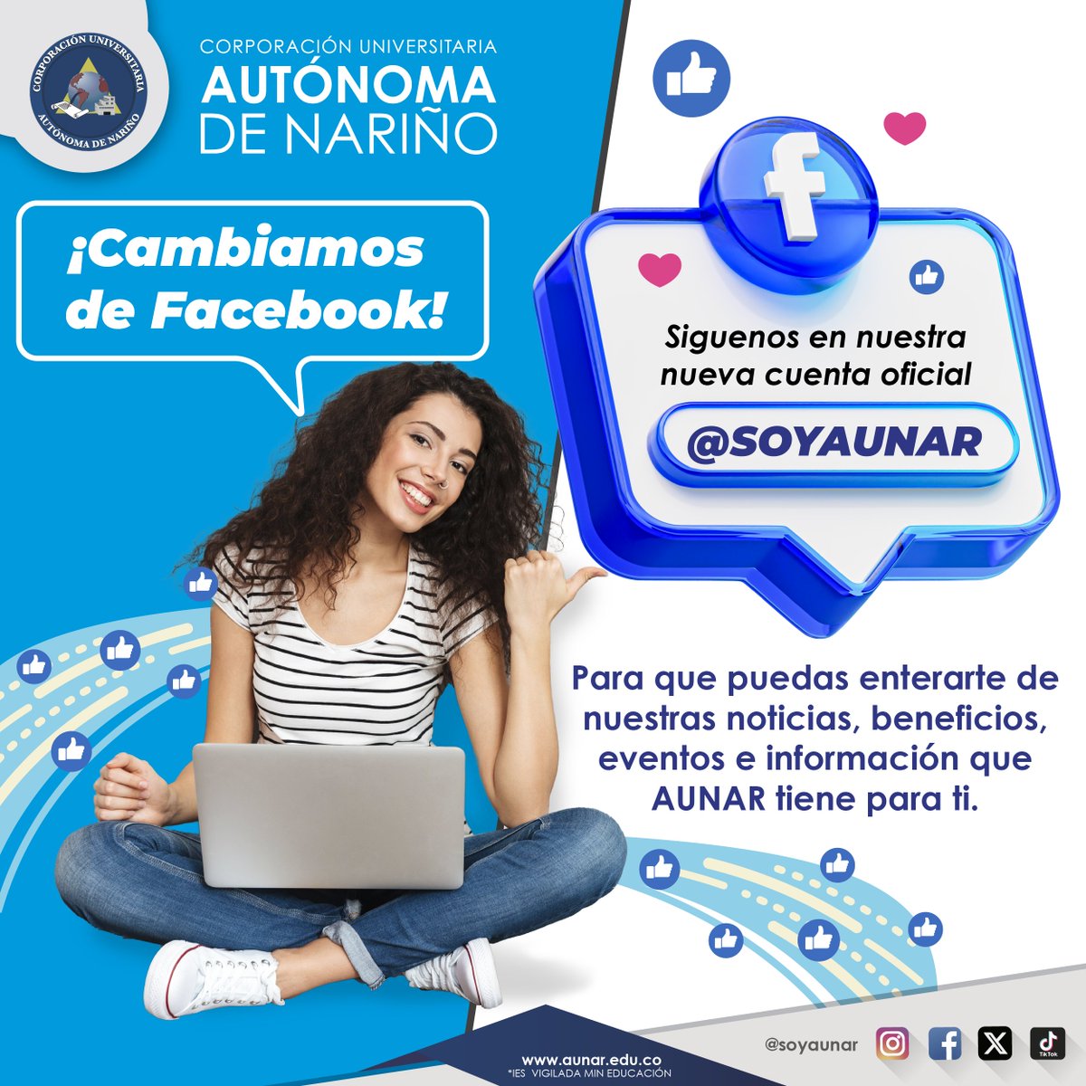 ¡Tenemos nueva casa en <a href="/soyunar/">PinkiiPonkita</a>!
🙌 Síguenos y descubre todo lo que AUNAR tiene para ti: noticias, eventos, y beneficios exclusivos.
¡No te quedes fuera y sé parte de esta gran comunidad!
fanpage: Somos AUNAR - Corporación Universitaria Autónoma de Nariño 
#aunarpasto #SoyAunar