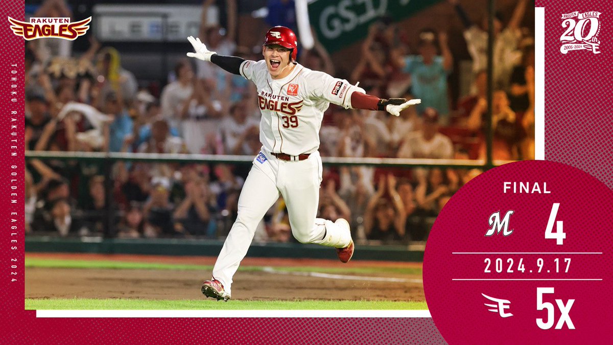 Rakuten__Eagles's tweet photo. 2024.9.17 vs.千葉ロッテ
【試合結果： E 5x-4 M】

#RakutenEagles #いただき！ https://t.co/abdqNsbJ0w