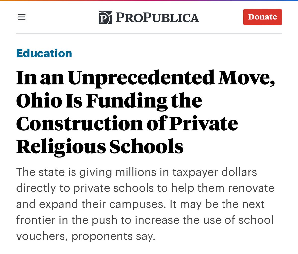 🚨I talked to <a href="/propublica/">ProPublica</a> about the right-wing effort in Ohio to use taxpayer funding to build more and bigger religious schools.

The idea is to create new receptacles to rake in voucher cash.