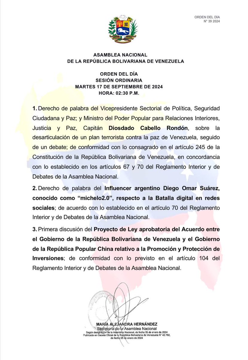 🏛 | PROPUESTA DE ORDEN DEL DÍA 
Martes  #17Sep  02:30 pm
#AsambleaNacional 🇻🇪
#SesiónOrdinaria