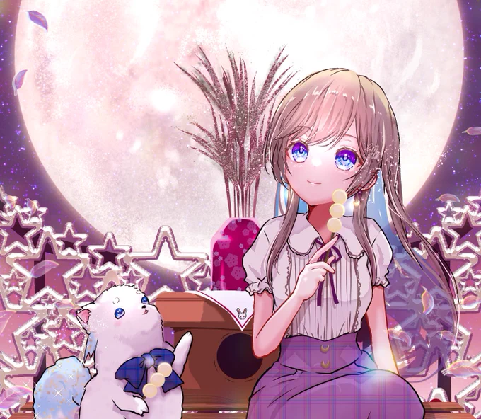 月がきれいお久しぶりです、イラスト間に合った!お月見テラス投稿先もよろしくです→ 中秋の名月 #十五夜 #お月見 #アイビス #イラスト #ibispaint 