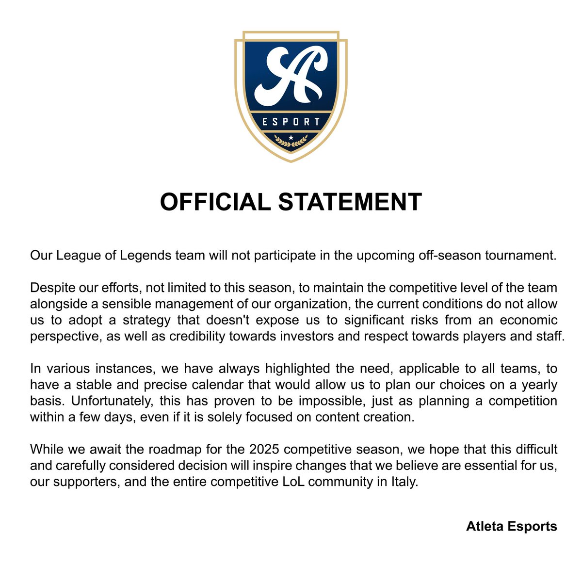 Comunicato Ufficiale 

#LeagueOfLegends