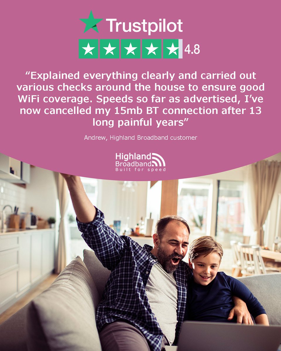 Thinking of switching broadband provider?

Our ultrafast full-fibre broadband and customer care is rated an excellent 4.8 on Trustpilot ✅

Just like Andrew, you can free yourself from the pain of slow internet, and upgrade with Highland Broadband today: tinyurl.com/2n6ysnhz