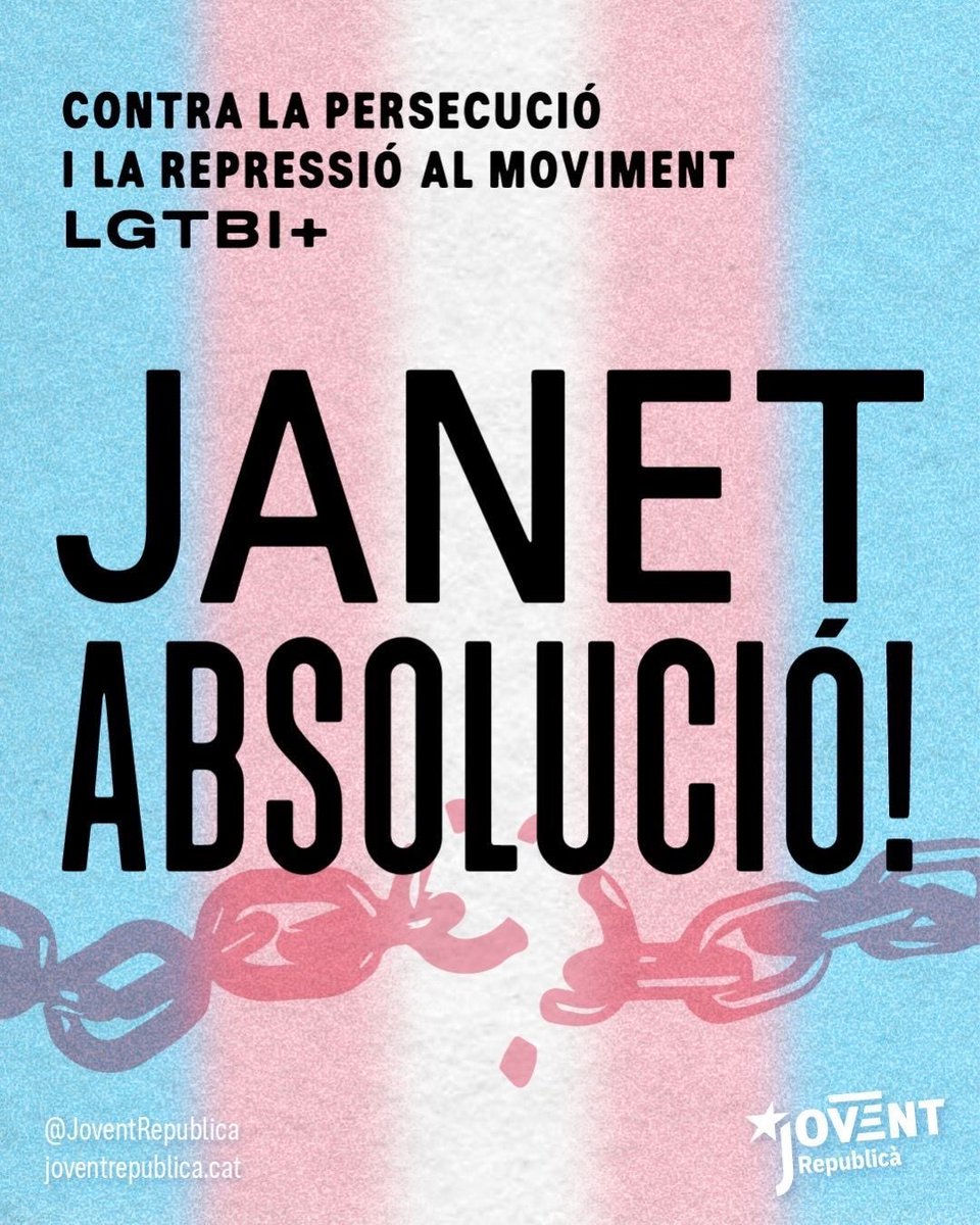 ‼️ Li demanen més de dos anys de presó a la Janet Catalan per defensar els drets del col·lectiu LGTBI+ 

Ni un pas enrere en la lluita a favor de la diversitat! 🏳️‍🌈🏳️‍⚧️

📝 Coneix el cas: joventrepublica.cat/url/199610327